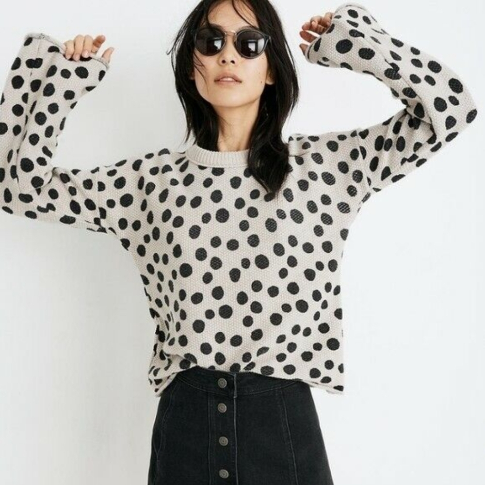 Madewell Cream and Black Polka Dot Sweater - Picture 2 of 9